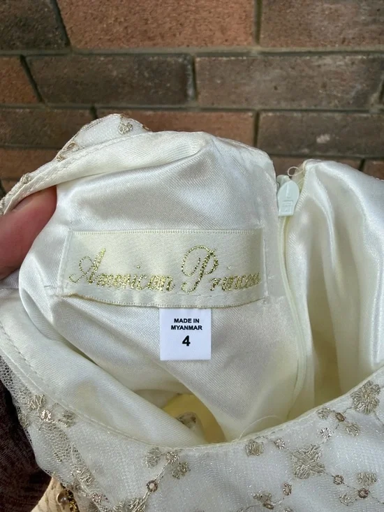 American Princess Cream Dress with Gold Lace Accents Size 4 - Picture 2 of 5